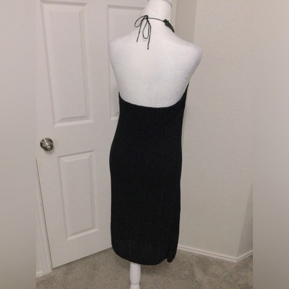 Lauren Ralph Lauren Black Cotton Crochet Beaded Halter Dress Sz M - Picture 4 of 11